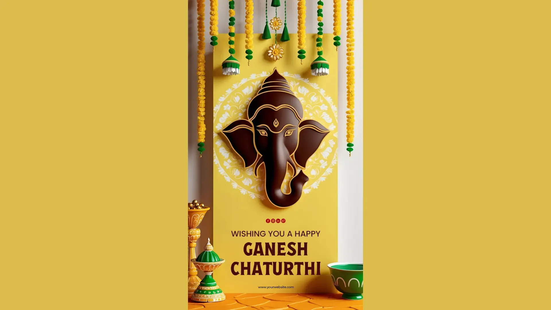 Happy Ganesh Chaturthi Instagram Story with Minimalist Yellow with Floral Garlands